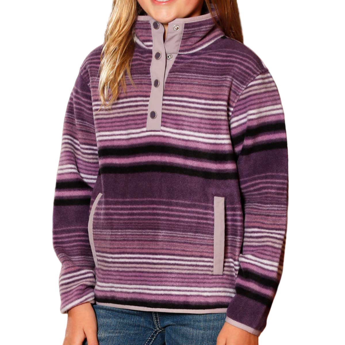 Cinch Youth Girl's Purple Stripe Print Fleece Pullover CWK8250010