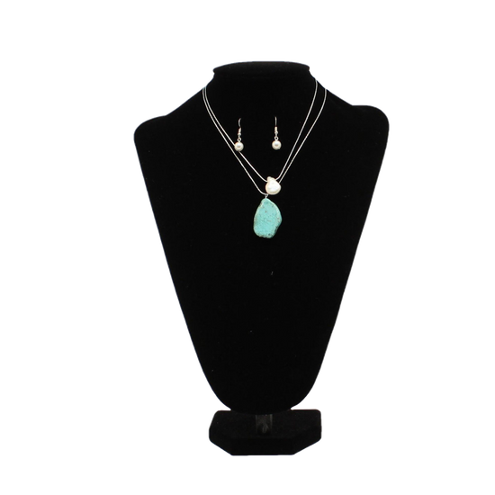 M&F Western Ladies Double Stranded Turquoise Necklace & Earring Set D4500108