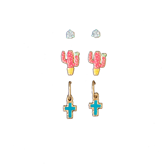 Silver Strike Ladies Cactus Cross Earring Set D460015697