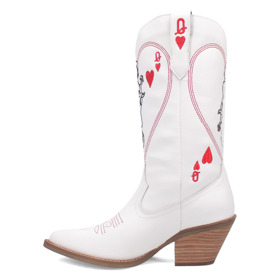 Dingo Ladies Queen A Hearts White Leather Boots DI174-WHT