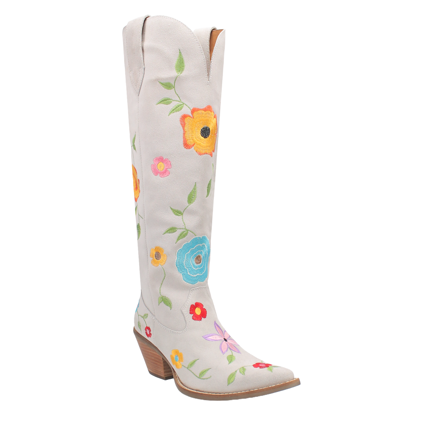 Dingo Ladies Flower Power White Suede Tall Western Boots DI277-WH