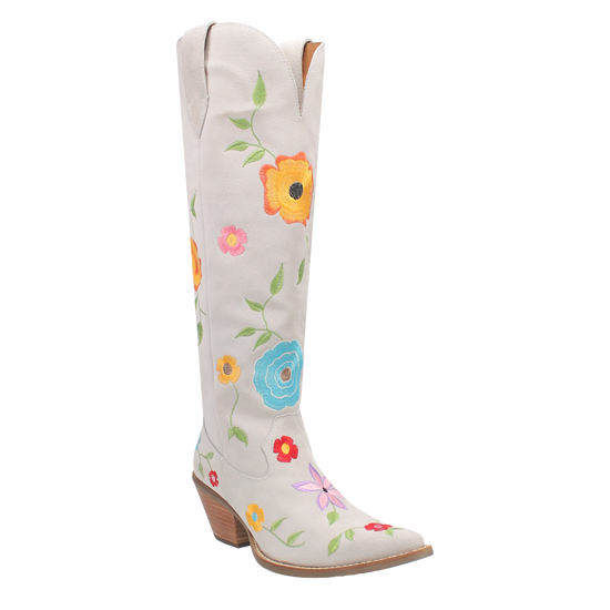 Dingo Ladies Flower Power White Suede Tall Western Boots DI277-WH