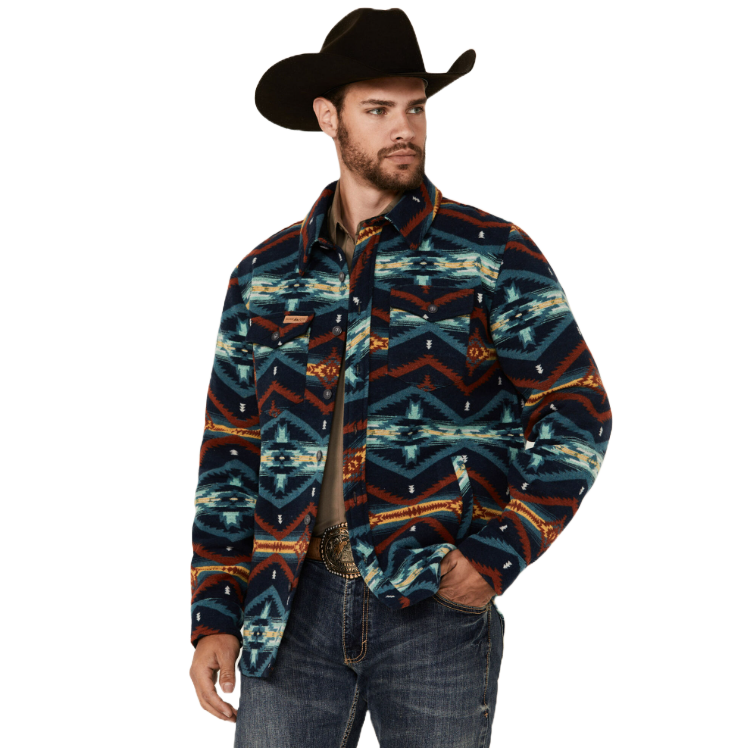 Powder River Outfitters Men's Southwest Print Teal Shacket DM92C04064