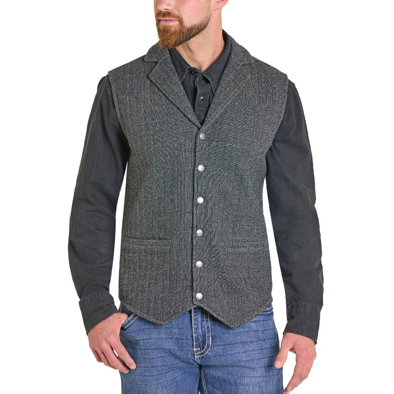 Panhandle Men's Black Fleece Bonded Herringbone Vest DM98C07125