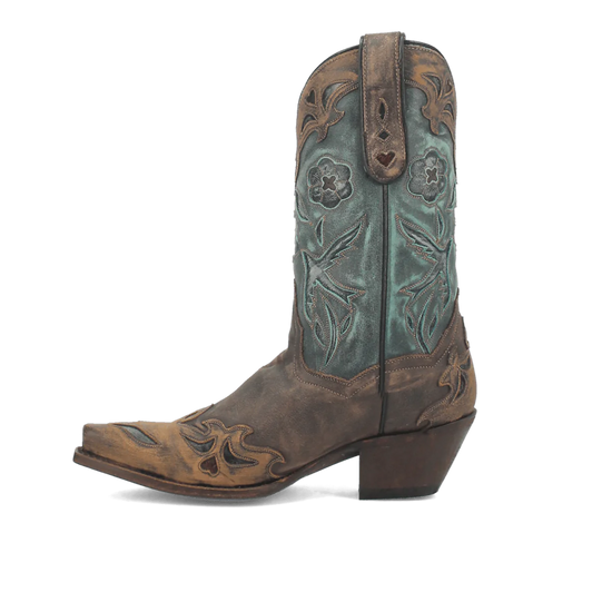 Dan Post Ladies Vintage Bluebird Leather Chocolate & Teal Western Boot DP3544