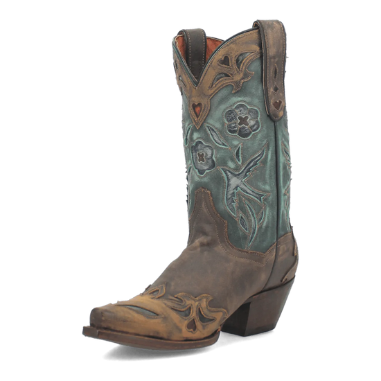 Dan Post Ladies Vintage Bluebird Leather Chocolate & Teal Western Boot DP3544