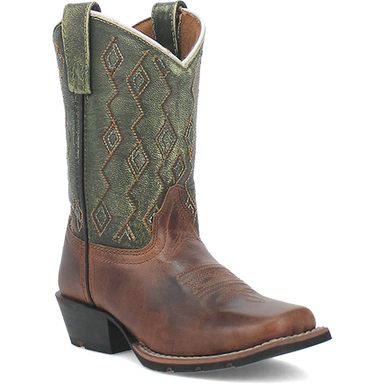Dan Post Youth Teddy Leather Brown & Green Western Boots DPC3946