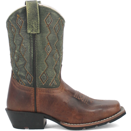 Dan Post Youth Teddy Leather Brown & Green Western Boots DPC3946