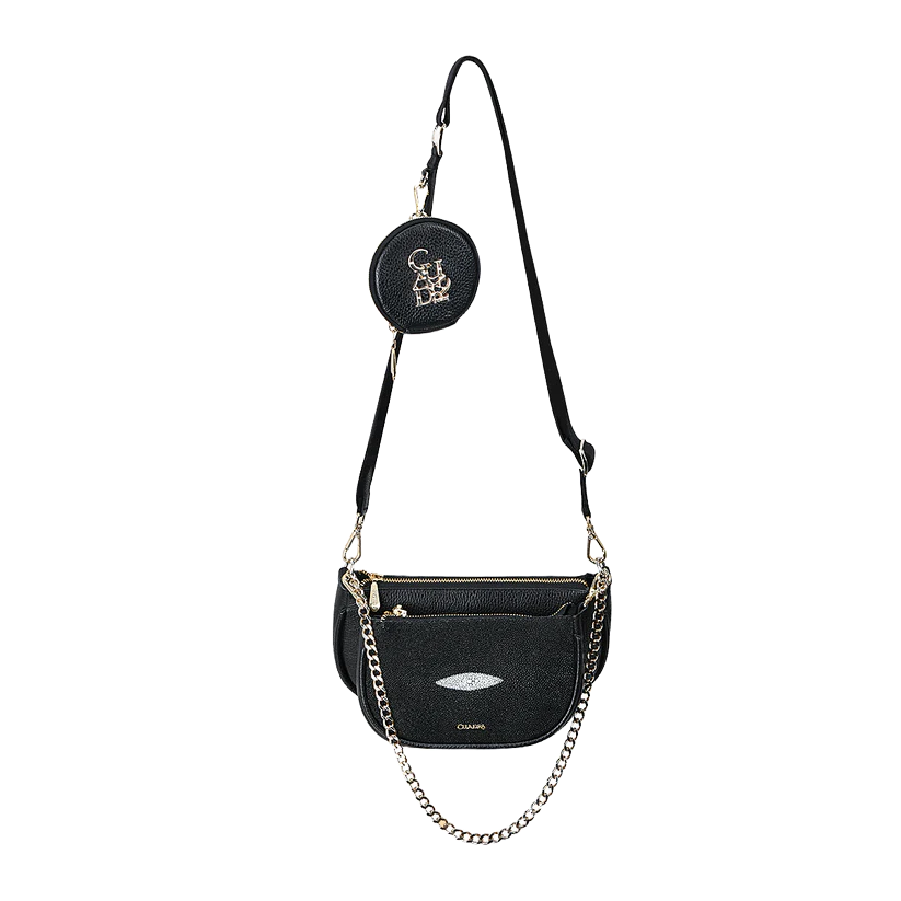 Cuadra Ladies Exotic Stingray Leather Black Crossbody Bag DU538