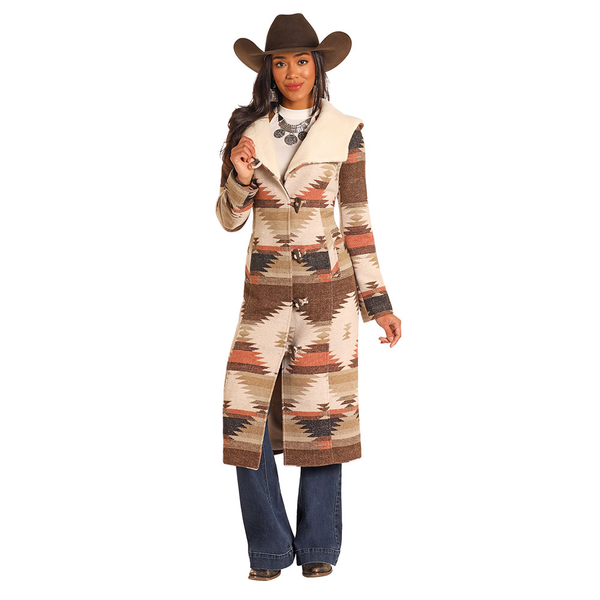 最終価格】 美品anachronorm DAMAGET COWBOY COAT Powder River Outfitters Ladies Aztec Brown Long Wool Coat DW92C04123