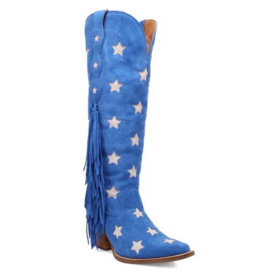 Dingo Ladies Suede Super Star Blue Tall Western Boots DI2177-BL