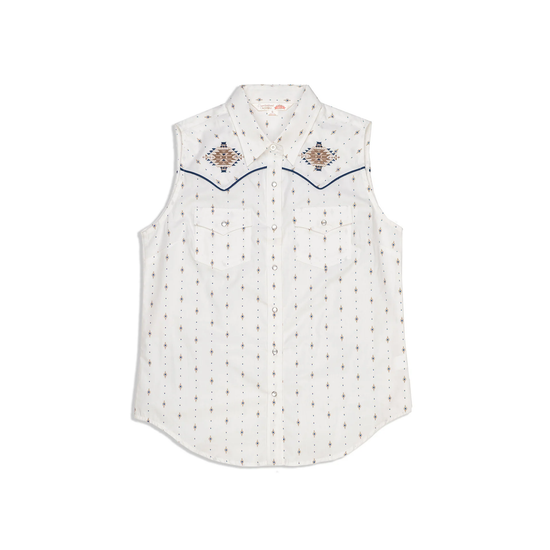 Ely Cattleman Ladies Aztec Sleeveless White Button Down E4S324988-WH