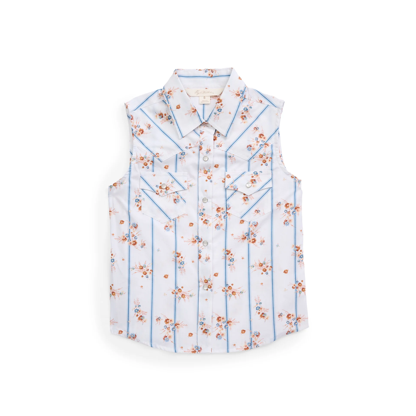 Ely Cattleman Youth Girl's Floral Striped White Sleeveless Shirt E5S525002-WH