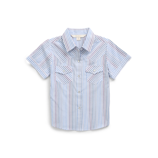 Ely Cattleman Youth Girl's Blue Striped Button Down Shirt E5S525008-WH