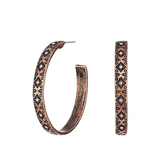 Blazin Roxx® Ladies Aztec Copper Tone Hoop Earrings 29014