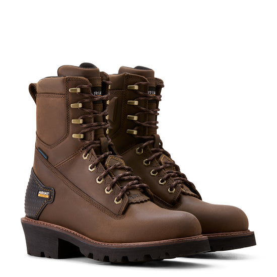 Ariat Men's Powerline 8" Oily Distressed Brown Waterproof Work Boots 10018563