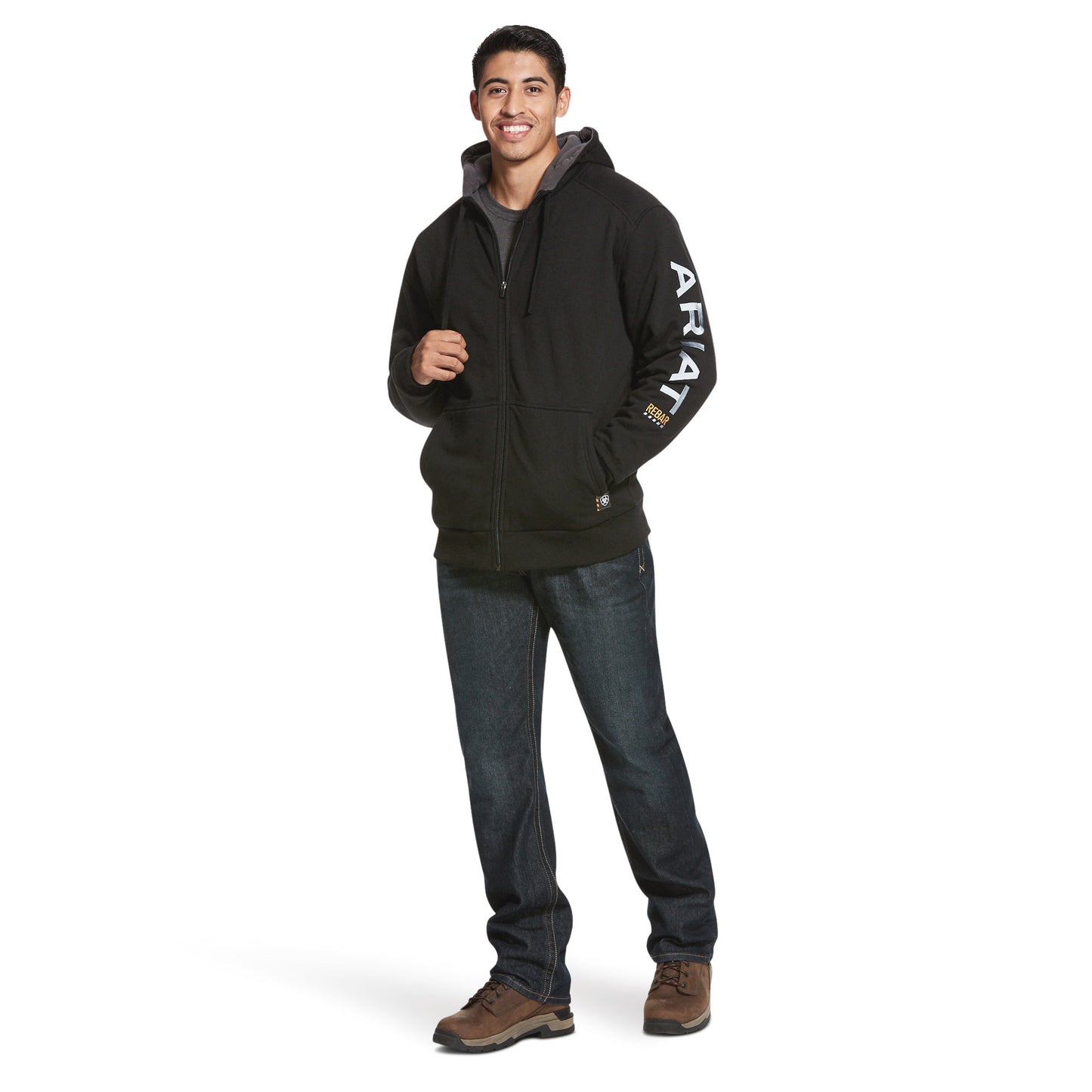 Ariat® Men's Rebar Black All-Weather Zip-Up Logo Hoodie 10027833