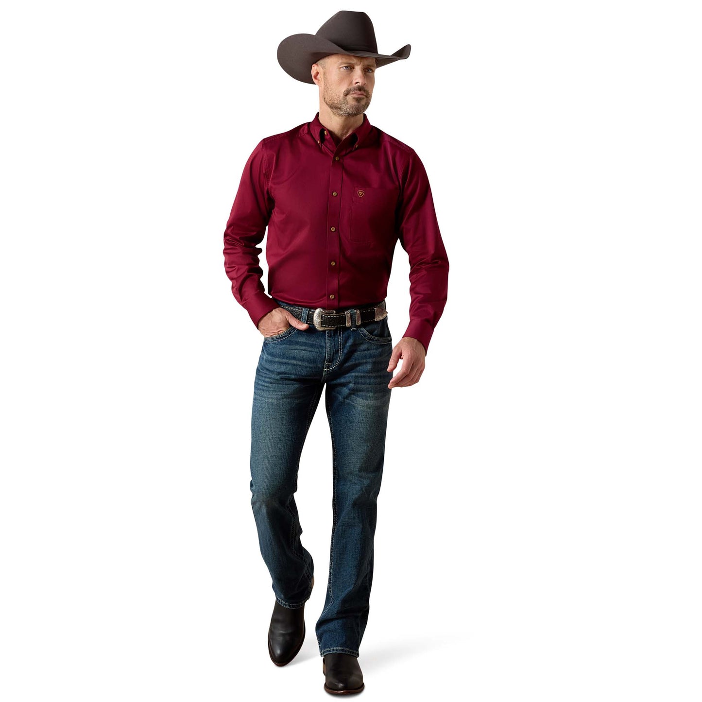 Ariat® Men's Casual Series Burgundy Fitted Button-Up Shirt 10034226