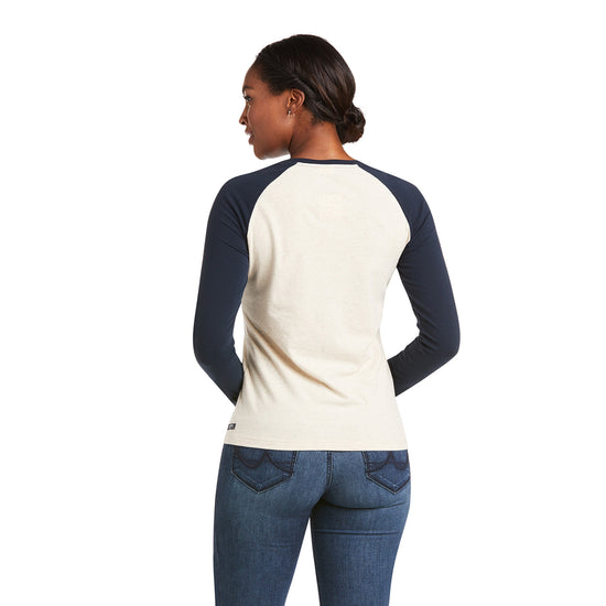 Ariat Ladies Jump Long Sleeve Oatmeal/Sapphire T-Shirt 10036957
