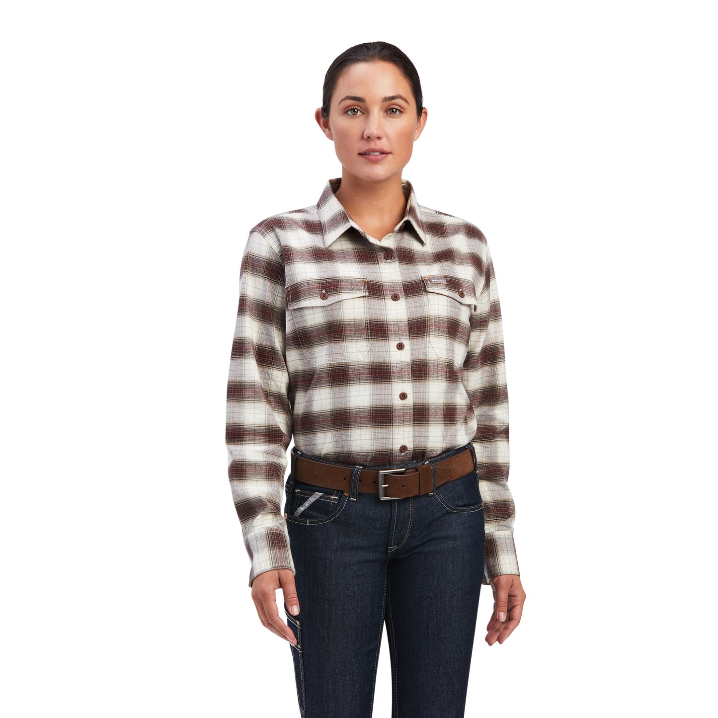 Ariat Ladies Rebar Wren & Ivory Flannel DuraStretch Work Shirt 10041595