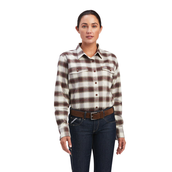 Ariat Ladies Rebar Wren & Ivory Flannel DuraStretch Work Shirt 10041595