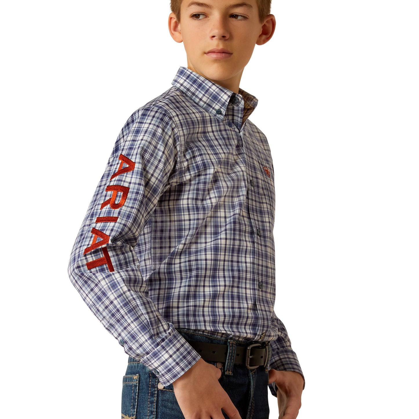 Ariat Youth Boy's Pro Series Team Orion Navy Plaid Classic Fit Shirt 10054068