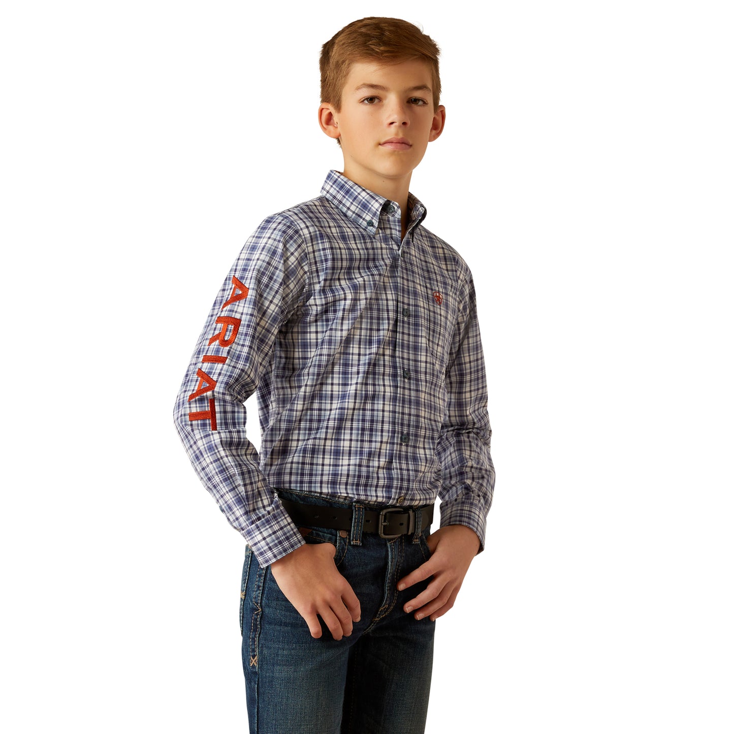 Ariat Youth Boy's Pro Series Team Orion Navy Plaid Classic Fit Shirt 10054068