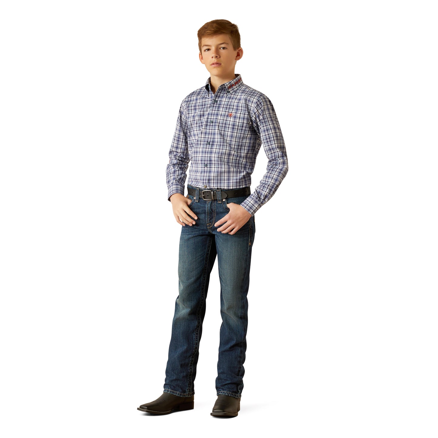 Ariat Youth Boy's Pro Series Team Orion Navy Plaid Classic Fit Shirt 10054068