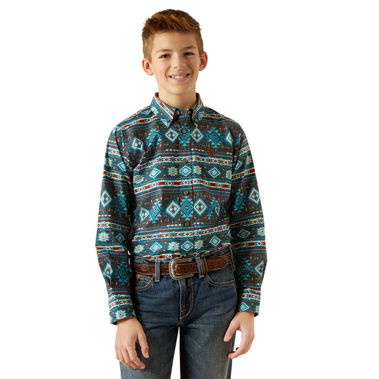 Ariat Youth Boy's Prestcot Teal Classic Fit Shirt 10054072