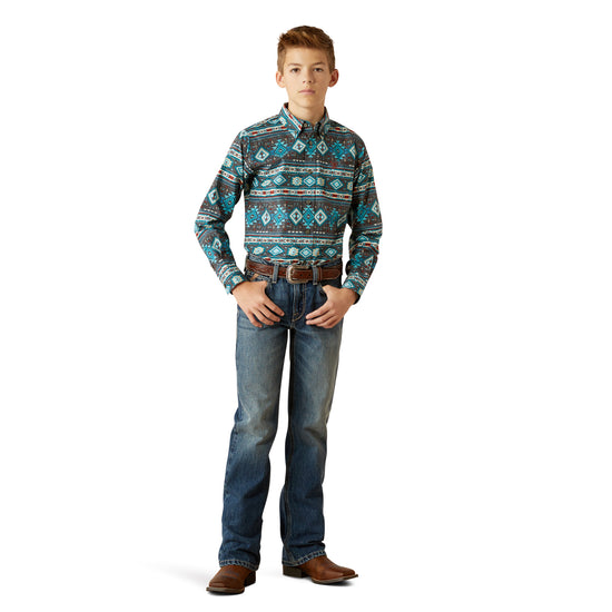 Ariat Youth Boy's Prestcot Teal Classic Fit Shirt 10054072