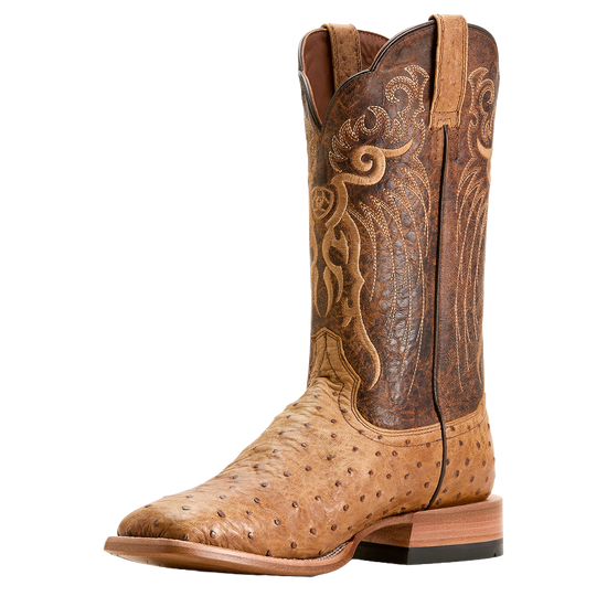 Ariat Men's Rio Honey Tan Full Quill Ostrich Square Toe Boots 10053580