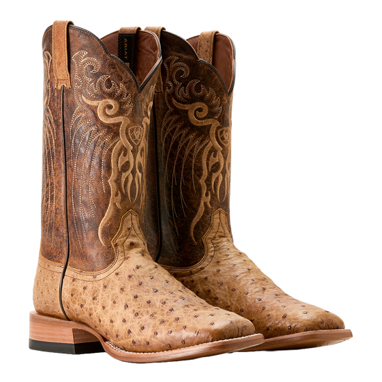 Ariat Men's Rio Honey Tan Full Quill Ostrich Square Toe Boots 10053580