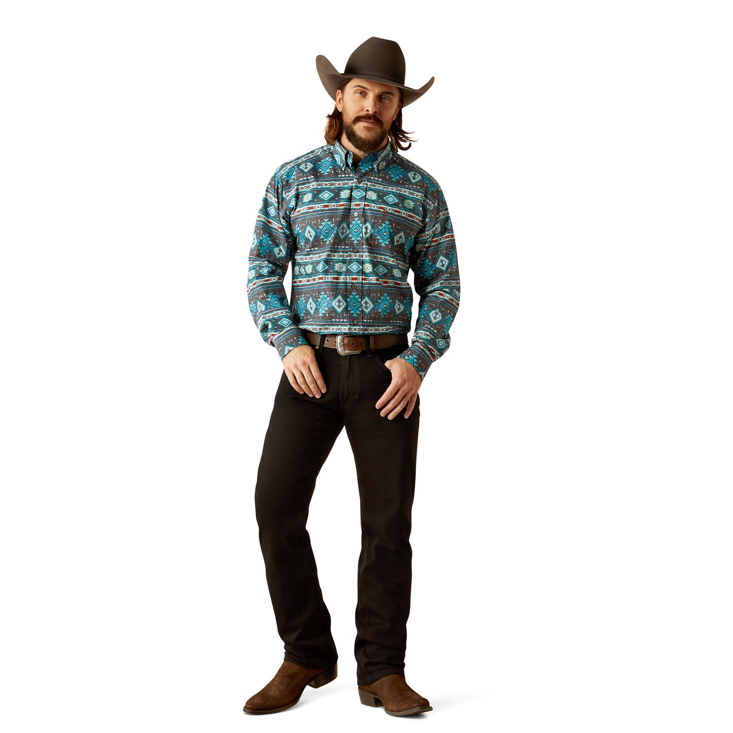 Ariat Men's Prestcot Classic Fit Teal Button Down Shirt 10053868