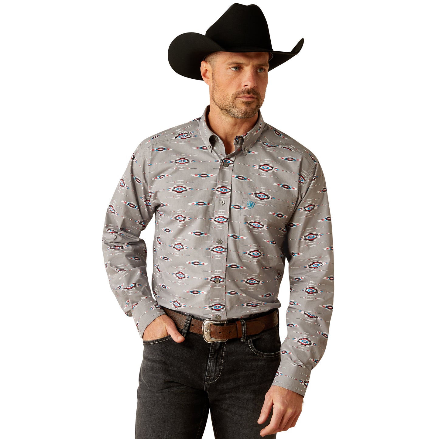 Ariat Men's Jarrod Aztec Classic Fit Grey Button Down Shirt 10053896