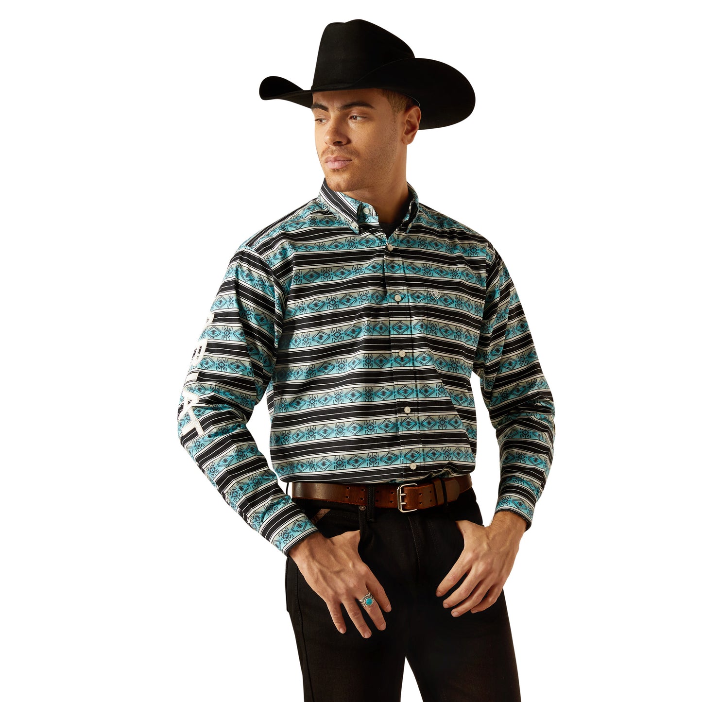 Ariat Men's Team Osborne Classic Fit Turquoise White Shirt XL Ariat Men's Team Osborne Classic Fit Turquoise White Shirt XL