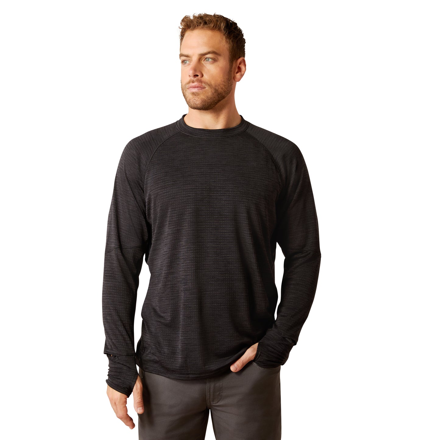 Ariat Men's Rebar Gridwork Black Crewneck Warm Fleece Shirt 10052075