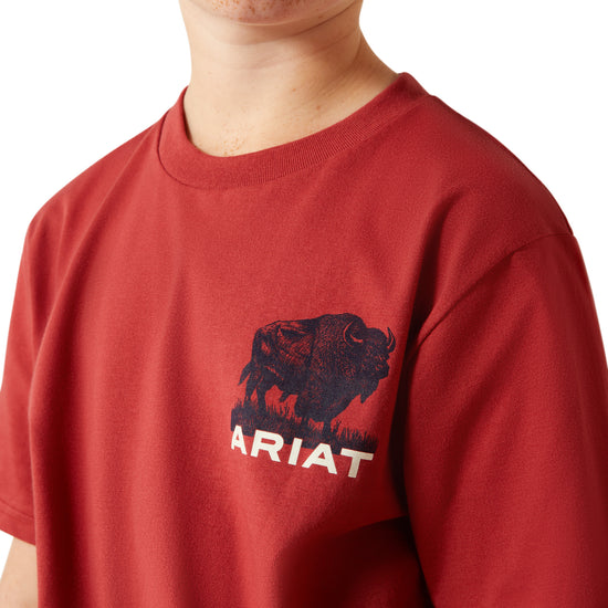 Ariat Youth Boy's Buffalo Flag Graphic Brick Red T-Shirt 10065979
