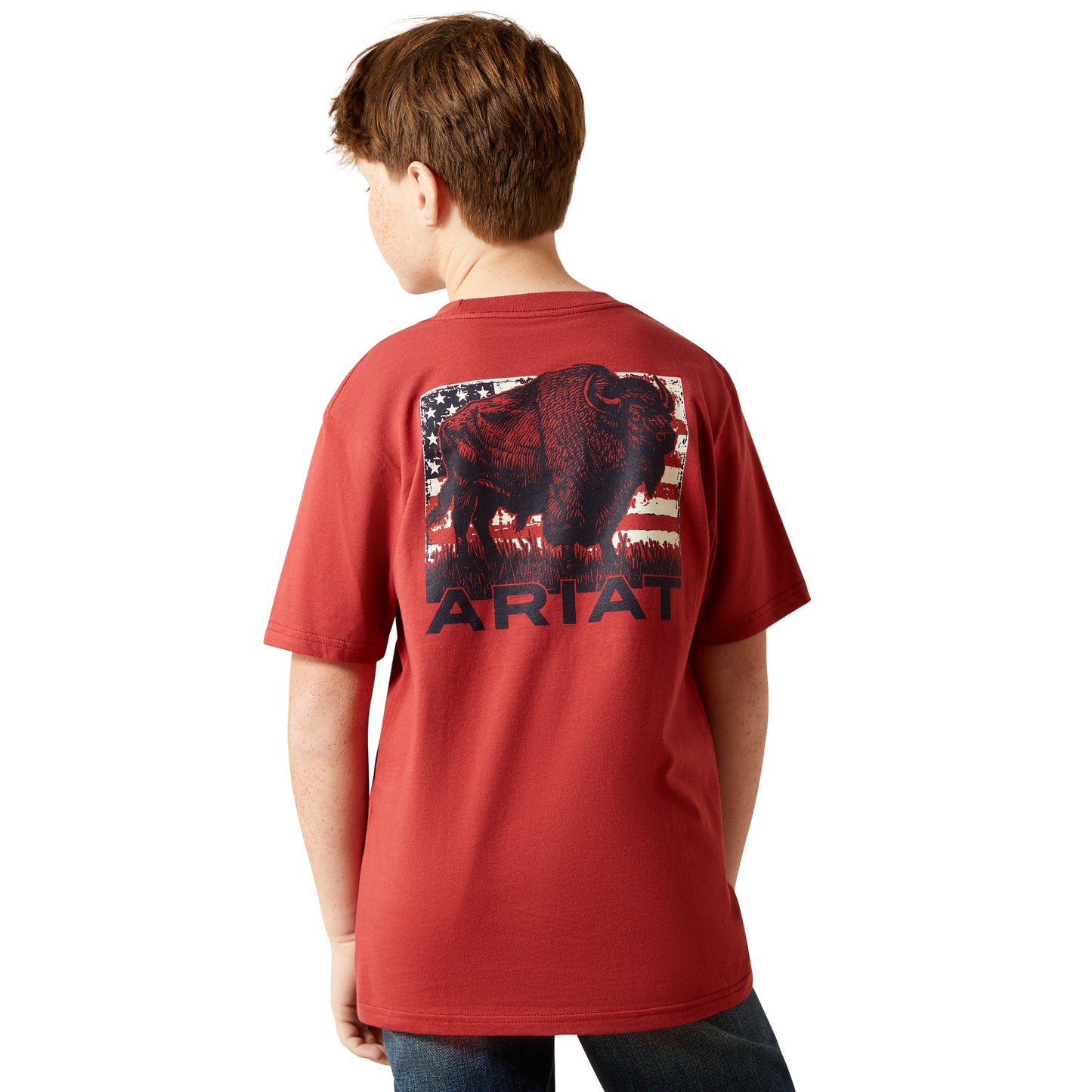Ariat Youth Boy's Buffalo Flag Graphic Brick Red T-Shirt 10065979