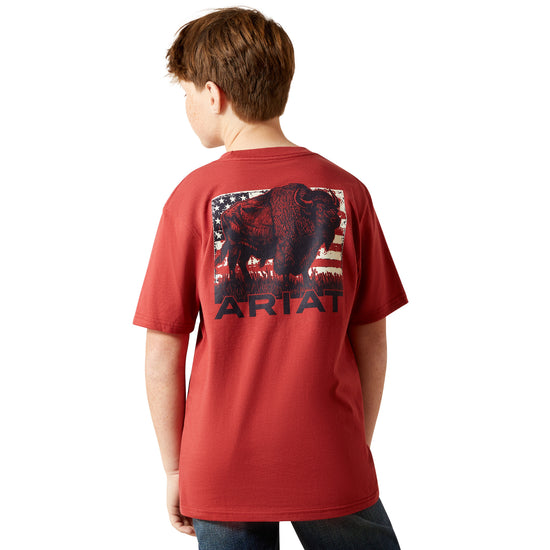 Ariat Youth Boy's Buffalo Flag Graphic Brick Red T-Shirt 10065979
