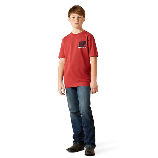 Ariat Youth Boy's Buffalo Flag Graphic Brick Red T-Shirt 10065979