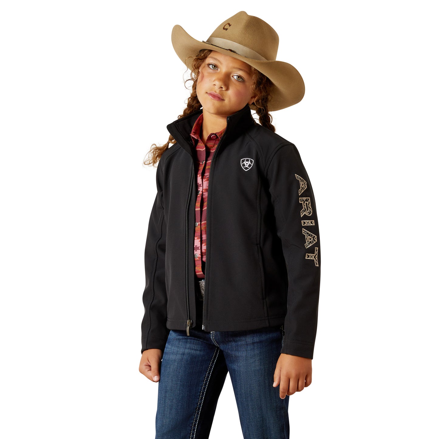 Ariat Youth Girl's Black Southwest Print Logo Softshell Jacket 10062867