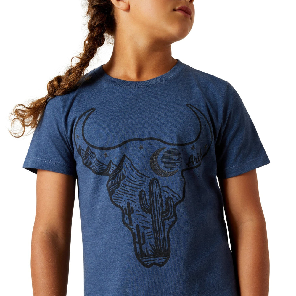 Ariat Youth Girl's Bull Night Sky Navy Heather T-Shirt 10062873
