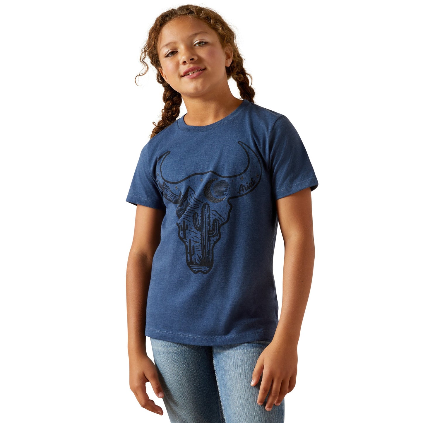 Ariat Youth Girl's Bull Night Sky Navy Heather T-Shirt 10062873