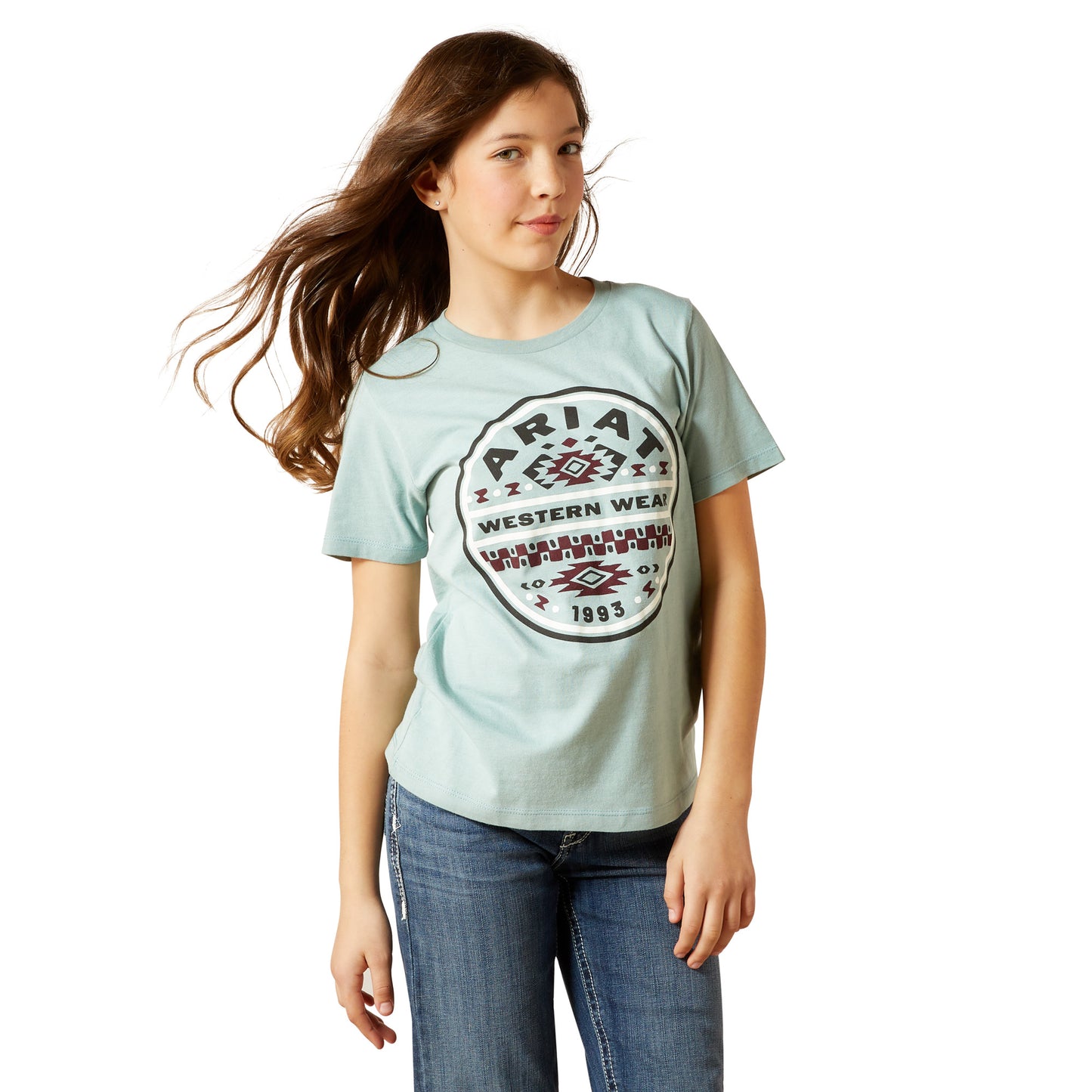 Ariat Youth Girl's SW Brand Lock Up Rivergreen Graphic T-Shirt 10063750