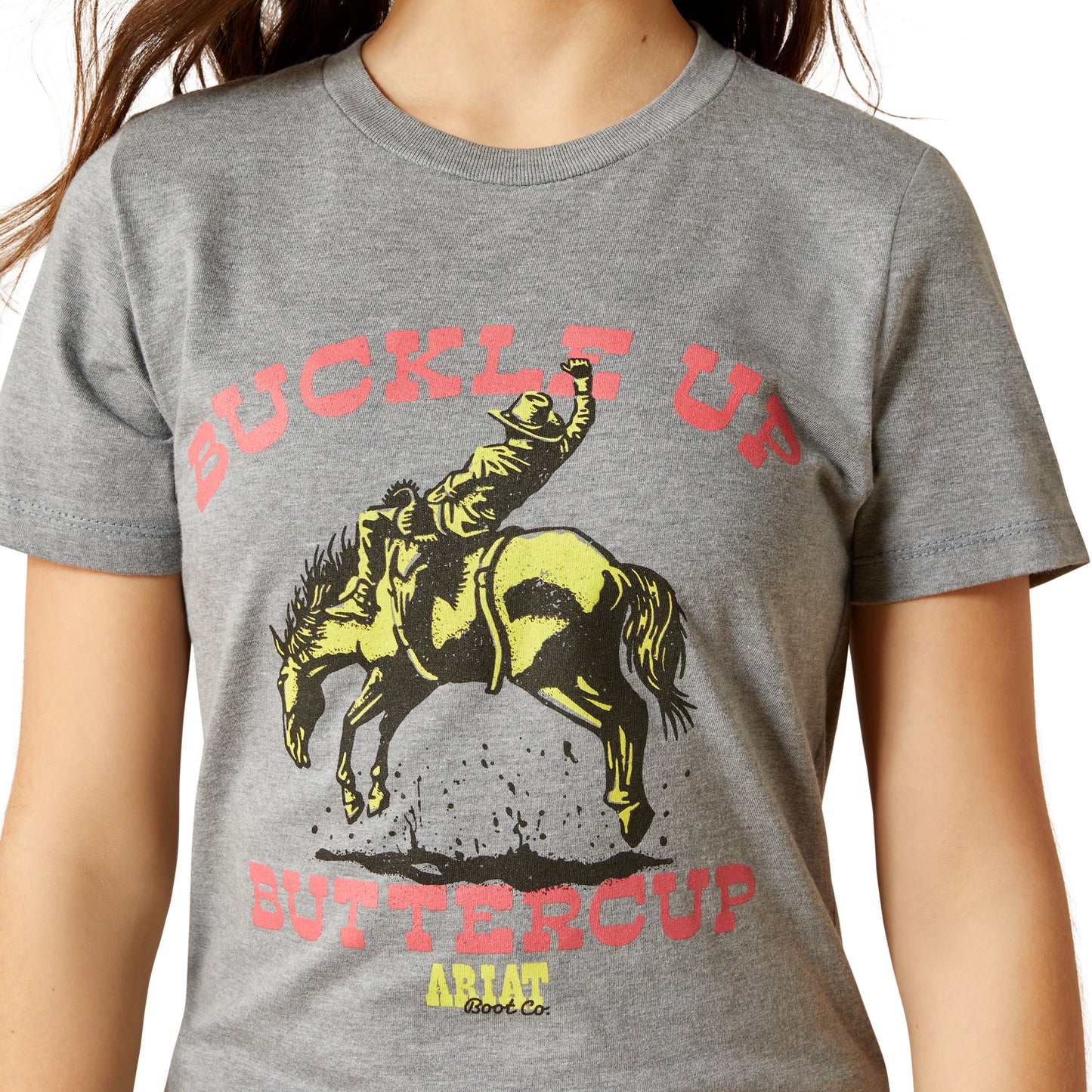 Ariat Youth Girl's Buck Up Ice Berg Grey T-Shirt 10063753