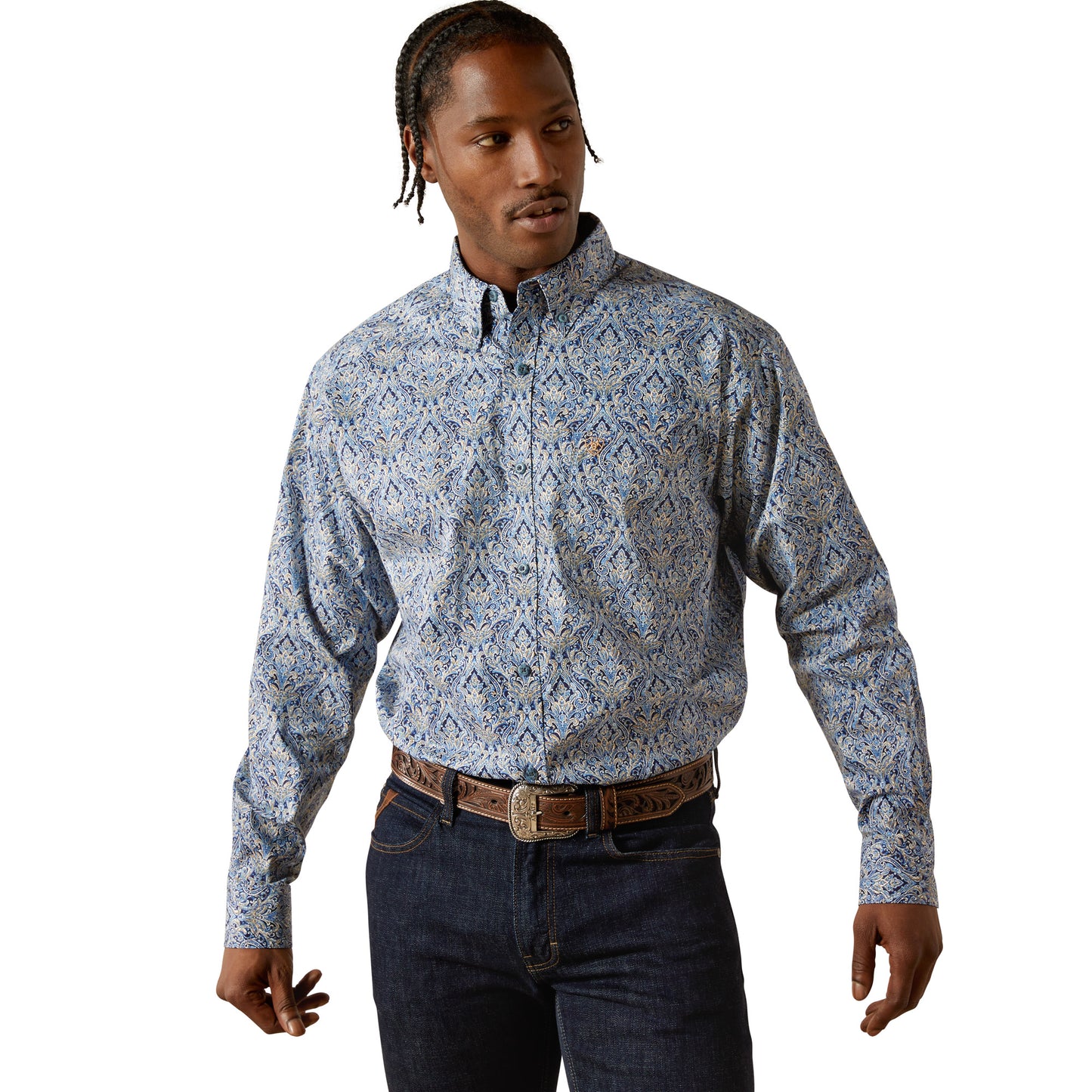 ariat royal blue dress shirt Ariat Men's Solid Twill Fitted Shirt 10034225 Ultramarine / XS
