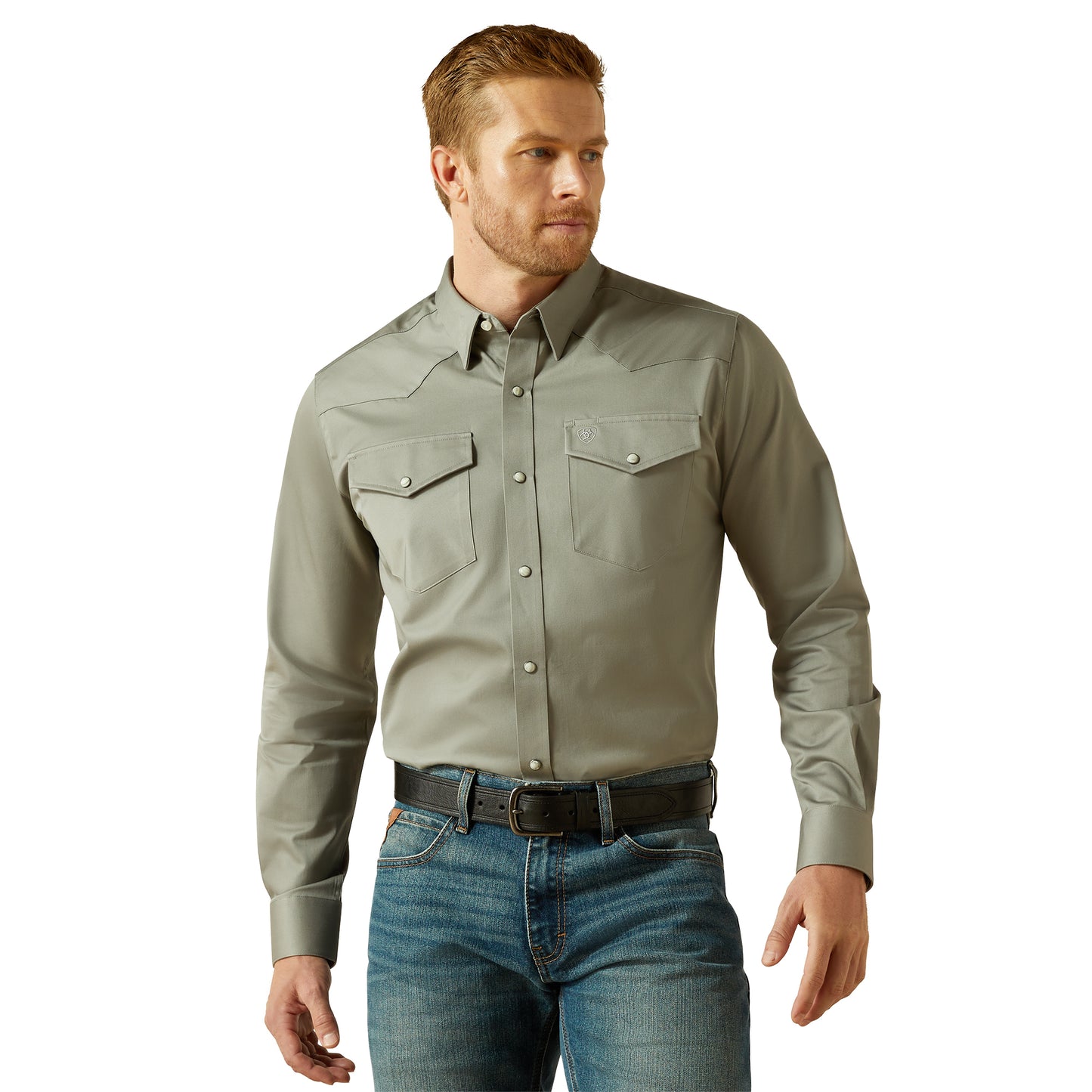 Ariat Men's Solid Twill Grey Fitted Snap Shirt 10062247