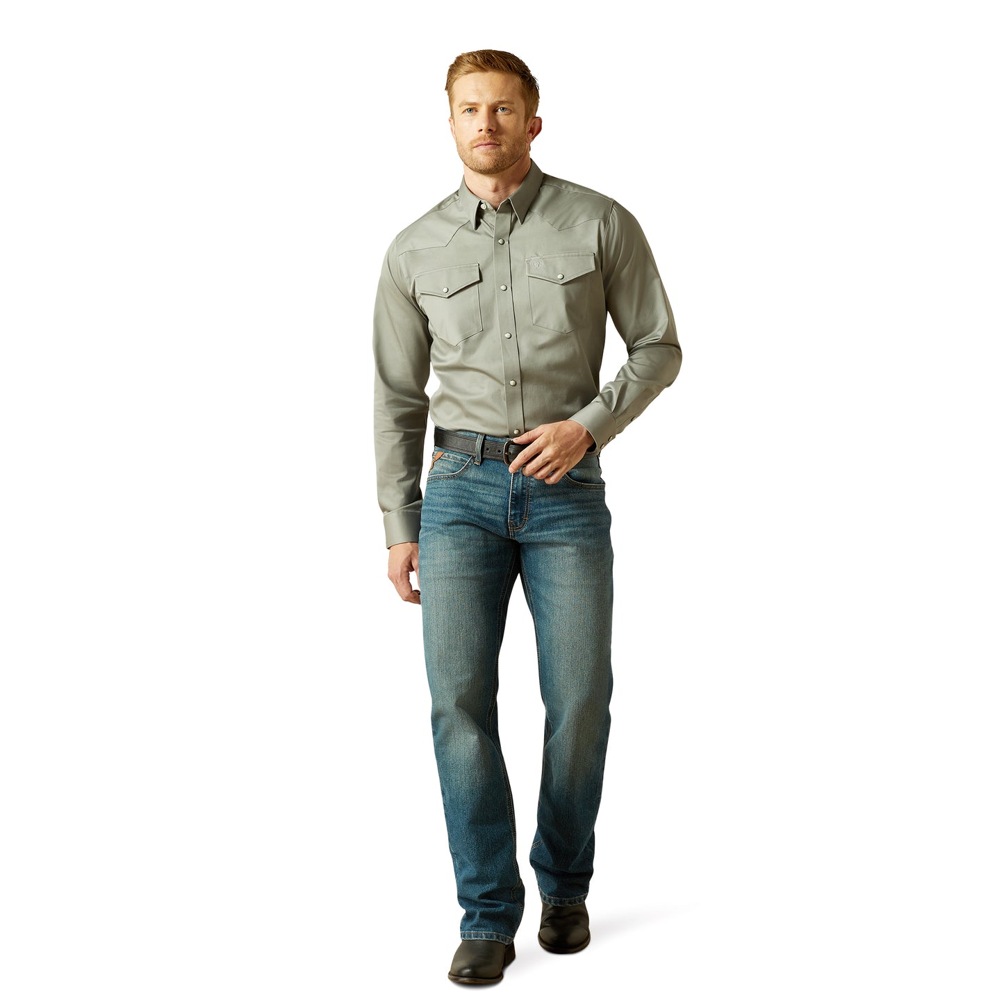 Ariat Men's Solid Twill Grey Fitted Snap Shirt 10062247