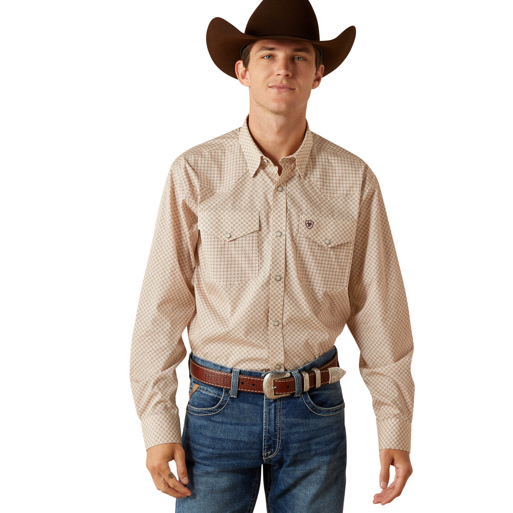 Ariat Men's Wrinkle Free Eddie Off White Classic Fit Snap Shirt 10062353