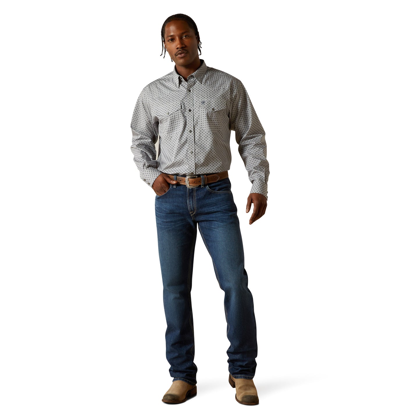 Ariat Men's Wrinkle Free Edward Grey Heather Classic Fit Shirt 10062354